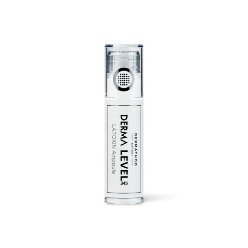 Produktabbildung der Derma Level 345 LATOXIN Ampoule von Dermathod – schlanke Airless-Flasche mit weißem Label, hochwirksames Serum gegen mimische Falten.