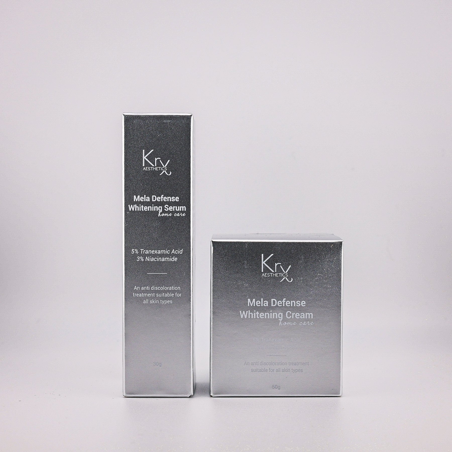 KrX Aesthetics Mela Defense Whitening Serum und Cream – Set für die Heimpflege gegen Pigmentflecken