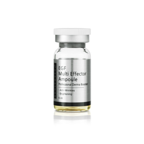 Produktabbildung der EGF Multi Effector Ampoule von Dermathod – klares Glasfläschchen mit silbernem Etikett, professioneller Wirkstoff-Booster gegen Falten und Pigmentflecken.