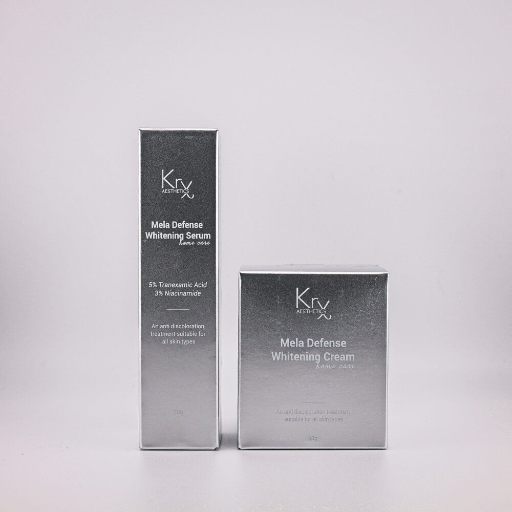 KrX Aesthetics Mela Defense Whitening Serum und Cream – Set für die Heimpflege gegen Pigmentflecken